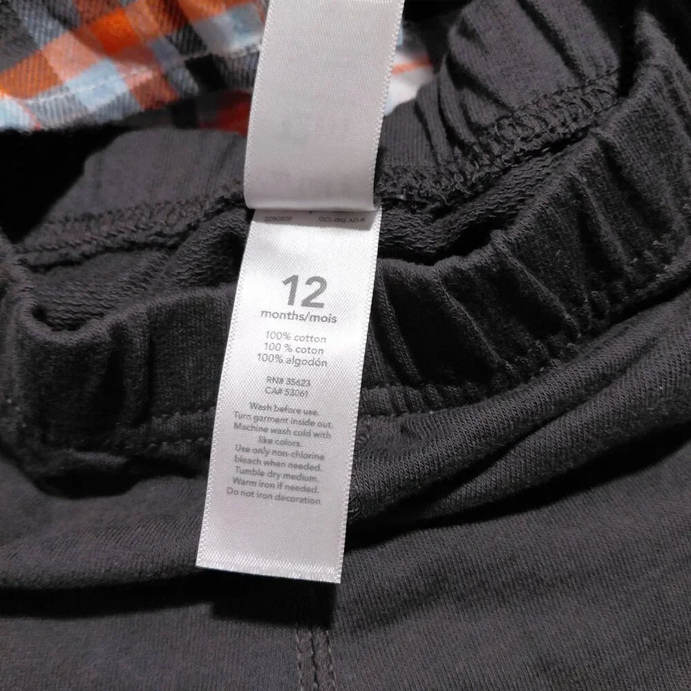 NEW Carter's 12M Two Piece Jersey Pants & Plaid Button Up with Hood